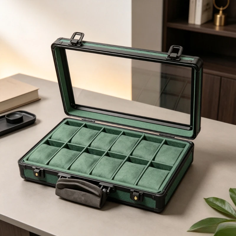 12 Slot Aluminum Watch Box Luxury Display Storage Case Organizer for Men's Watches Bracelets Collection 시계 보관함