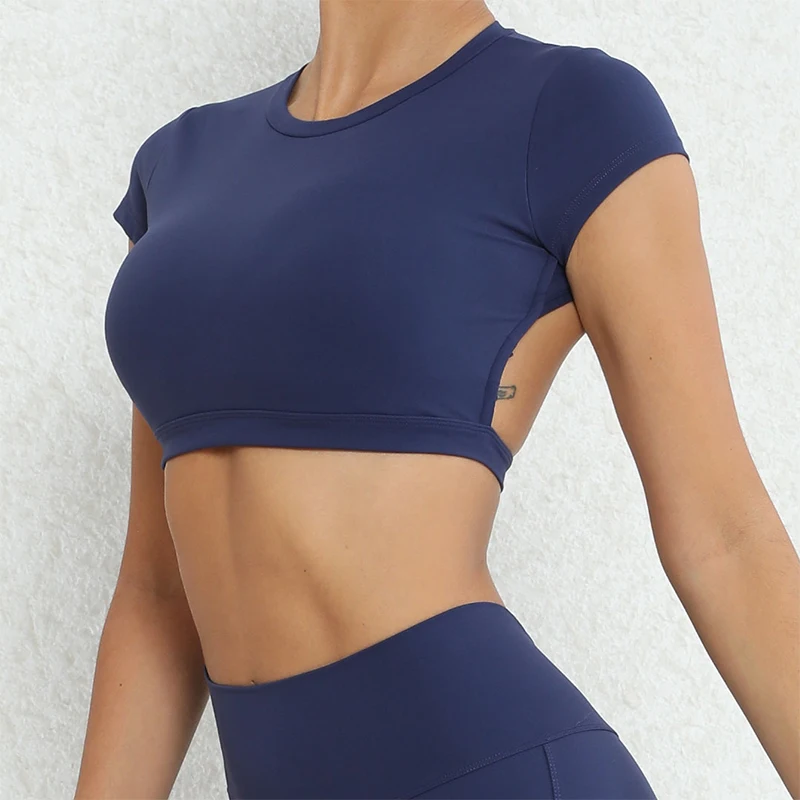 Ctenkevet Women Sports Short Shirts Gym Fitness Sportswear Female Workout Crop Top Gym Top Women Casual Backless Yoga Clothing