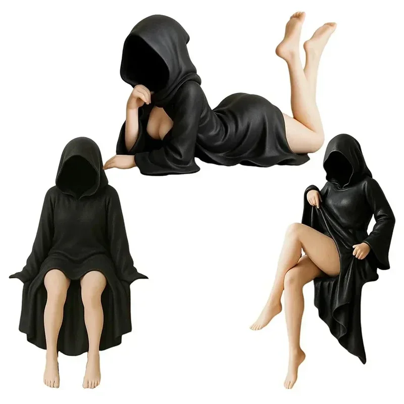 

Trendy Black Robe Queen Halloween bookshelf Desktop Atmosphere Decoration, Internet celebrity figurine Trendy Halloween art 3pcs