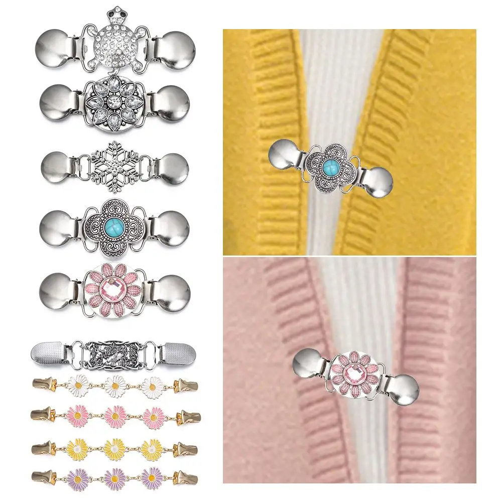 Fashion Charm Gift Rhinestone Retro Turquoise New Clip Clasps Shawl Brooch Cardigan Clip Sweater Blouse Pin