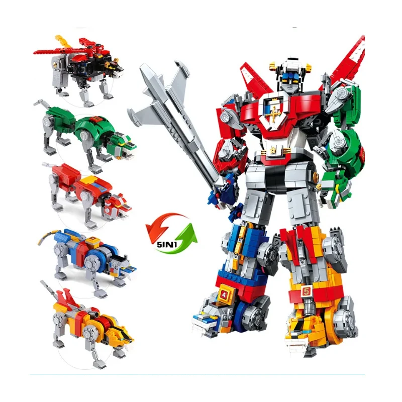 

Display MOC IN STOCK 5 in1 Deformable Model Voltron Robot Building Blocks Brick Toy Christmas Birthday Gift Compatible 21311