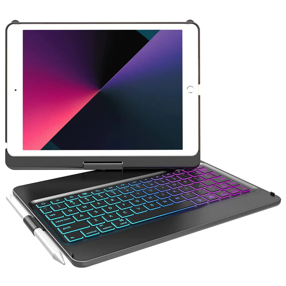 

Для iPad 9,7-дюймовый вращающийся чехол для клавиатуры с RGB-подсветкой для iPad 5th 6th Air1 Air2 Pro 9,7 беспроводной Bluetooth складной чехол для клавиатуры