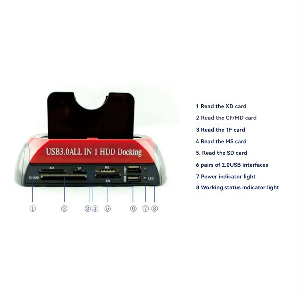 Estação de Docking ABSF Dual Bay para HDD USB3.0 SATA IDE, Suporte Externo para Discos Rígidos de 2.5 e 3.5 Polegadas, Tudo em 1, Plugue Americano