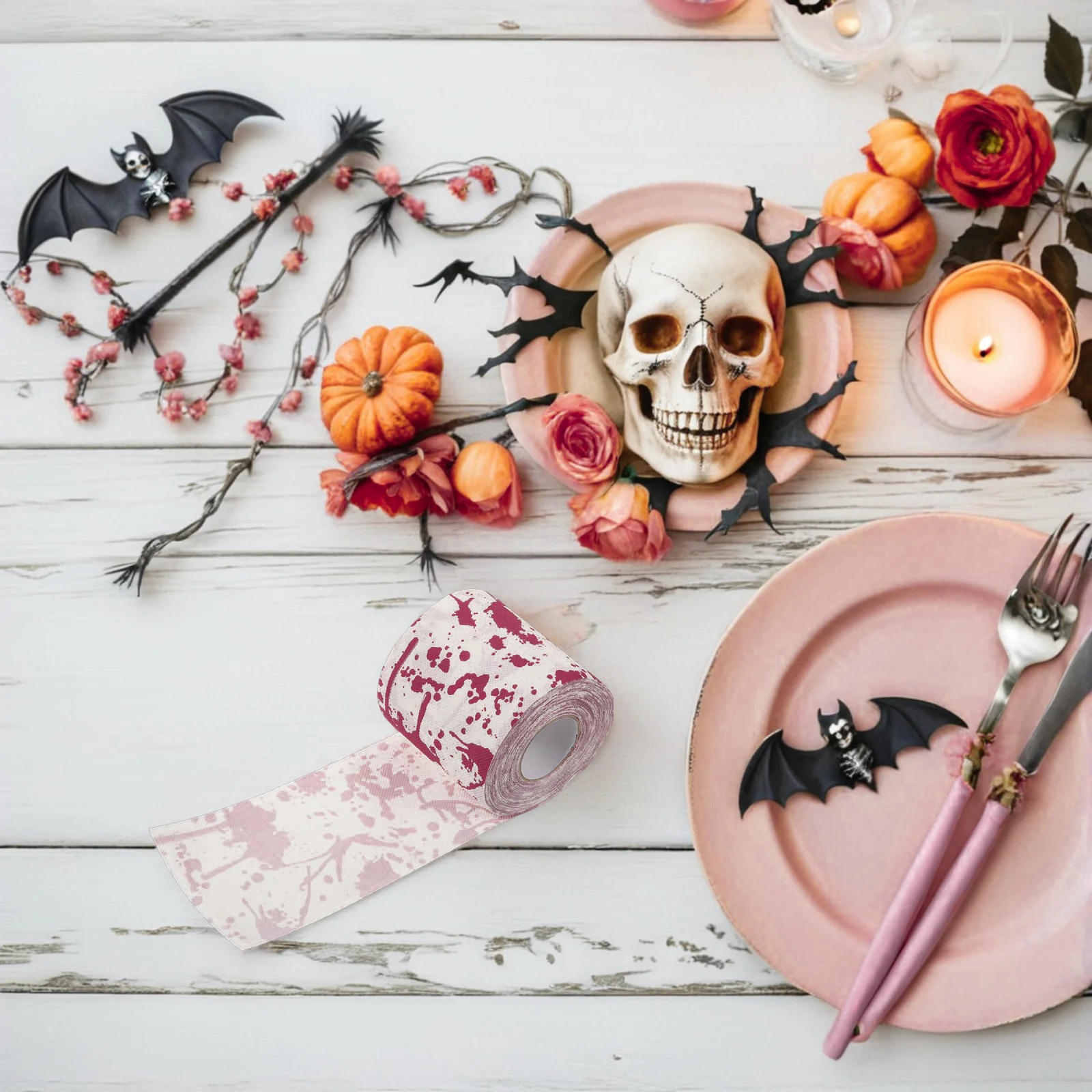 1 rotolo di carta igienica rossa stampata con macchie di sangue per la decorazione di Halloween Design unico insanguinato Decorazioni per il bagno Carta igienica colorata