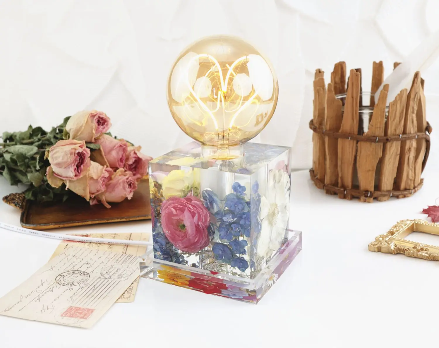 DIY Epoxy Resin Mold Lamp Holder Hexagonal Cube Cylinder Bedside Lamp Silicone Mold Home Decoration