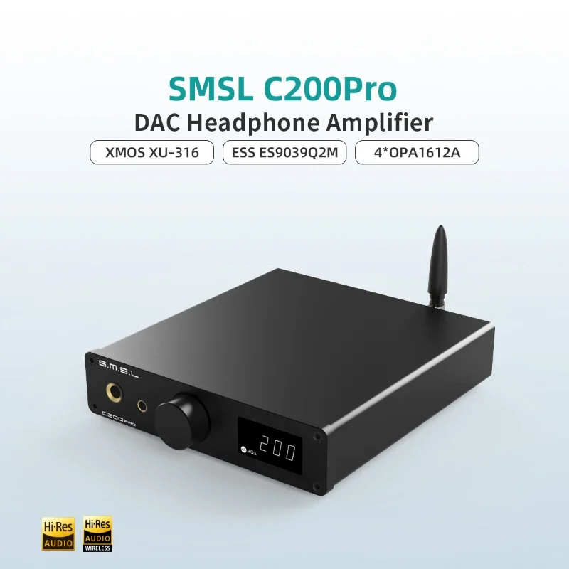 SMSL C200 PRO AptX-HD DSD512 MQA LDAC HIFI Headphone Audio Bluetooth USB DAC AMP Amplifier with Remote Control 4.4MM Balance