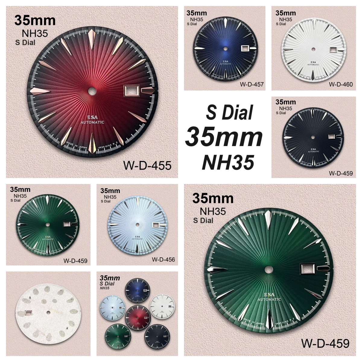 35mm Cocktail S Dial Fit NH35 Movement High-Quality Red Vertical Grain Dial Watch Modification Accessories
