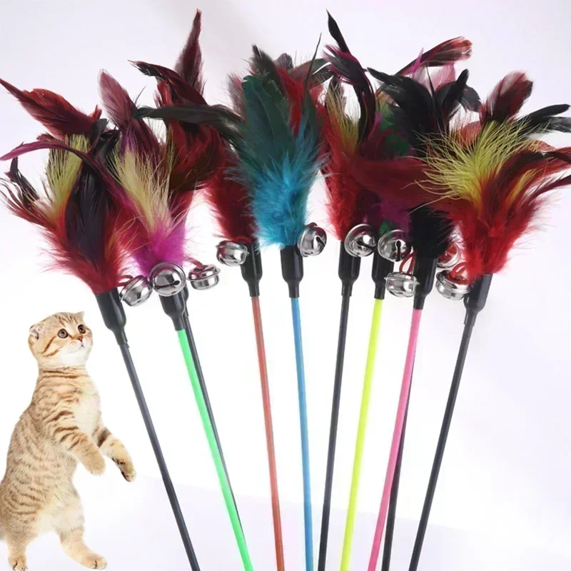 Mainan Kucing Mainan Tongkat Bulu untuk Kucing Anak Kucing Mainan Kucing Interaktif Hewan Peliharaan dengan Lonceng Mainan Hewan Peliharaan Perlengkapan Kucing Produk Hewan Peliharaan Bermain Game