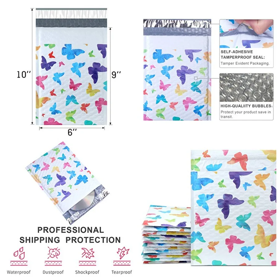 

Bubble Mailers 6x10 Inch Colorful Butterfly 25 Pack Poly Padded Envelopes Small Business Mailing Packages Self Seal Adhesive Wa