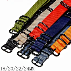 Multicolor Watch Strap Nylon Black Ring Buckle 18mm 20mm 22mm 24mm Striped Waterproof Replace Watch Accessories for Man Women