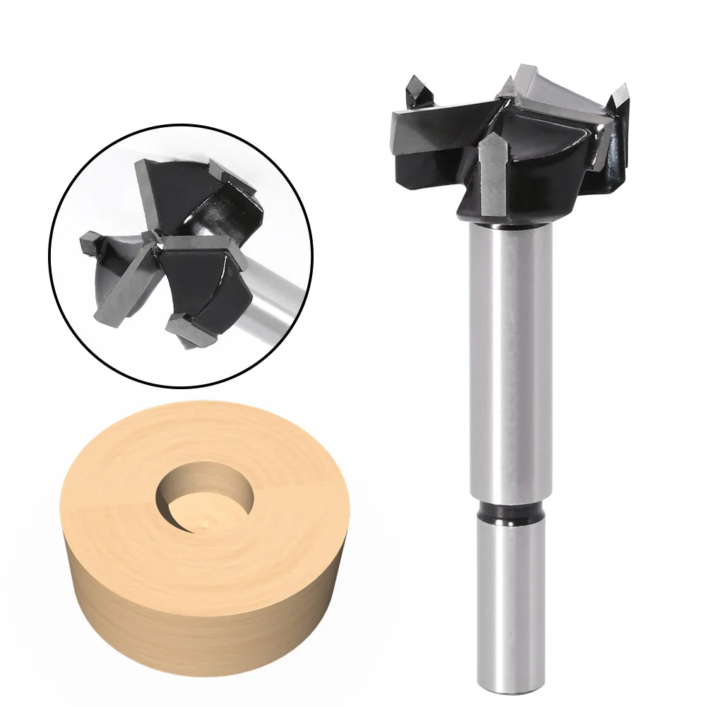 1PC 35mm 3 Teeth Forstner Tips Woodworking Tools Hole Saw Cutter Hinge Boring Drill Bits Round Shank Tungsten Carbide Cutter