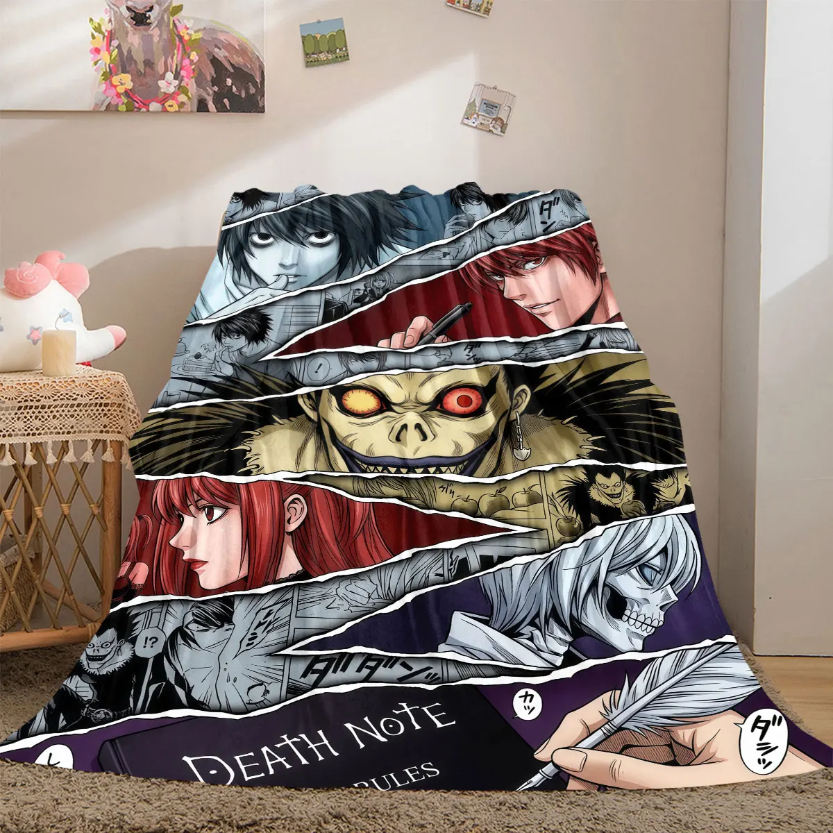 Death Note Bold Cartoon Flannel Blanket, Printed Pattern for Living Room, Warm Bedding for Chairs, Travel Use_LIAN