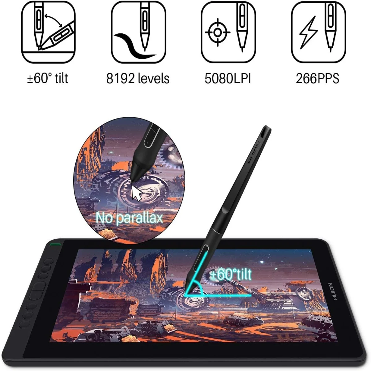HUION Kamvas 13 Graphic Tablet Monitor 120%sRGB Battery-Free Pen Display Drawing Monitor 8192 Levels Pen with Express Keys Gamut