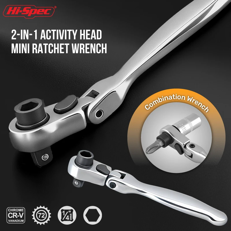 Mini clé à cliquet 2 en 1 Hi-Spec avec tête d'activité, clé à double extrémité en acier CRV pour les réparations automobiles et domestiques de précision