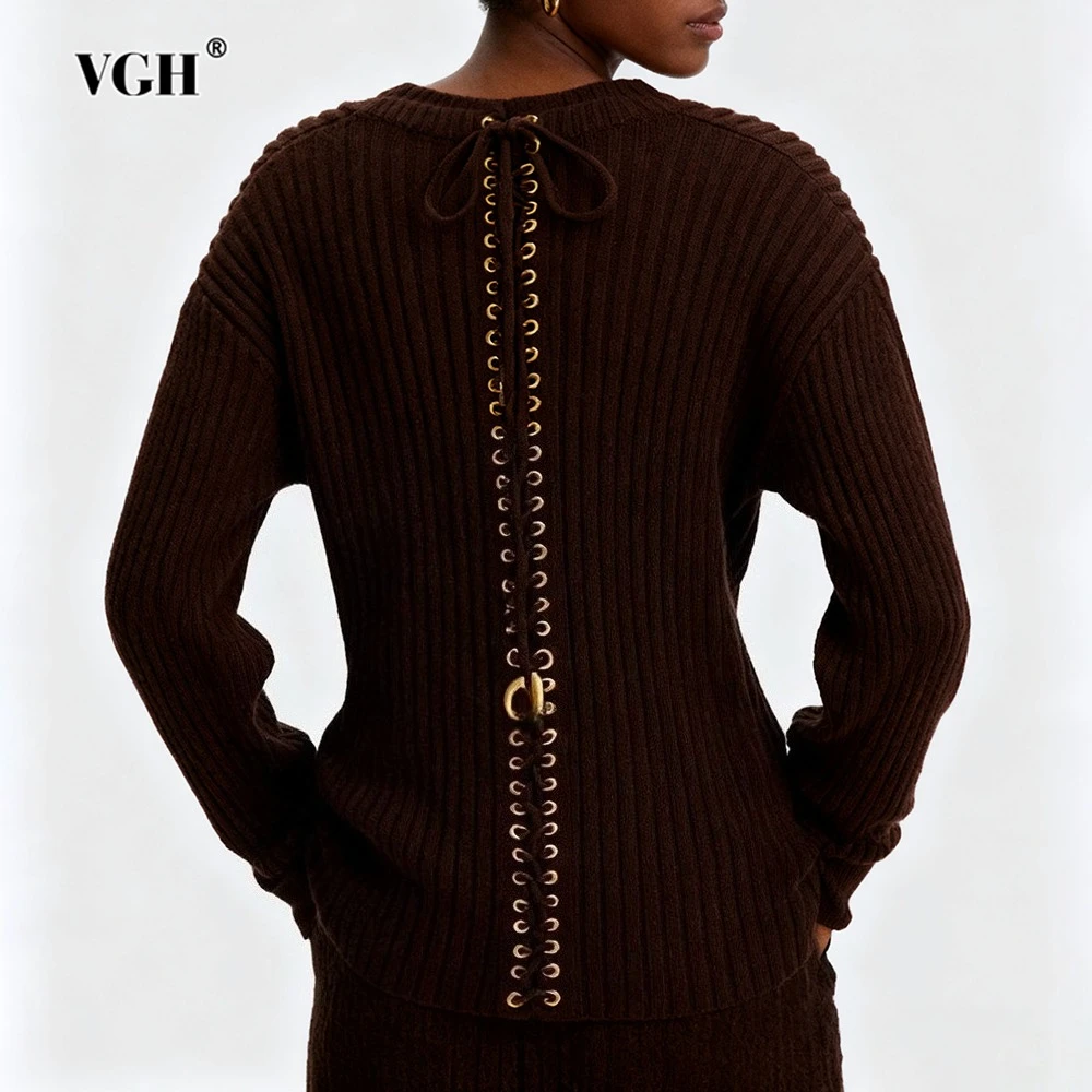 

VGH Loose Solid Trend Warm Knitted Sweaters For Women Round Neck Long Sleeve Autumn Temperament Sweater Female Fashion Style New