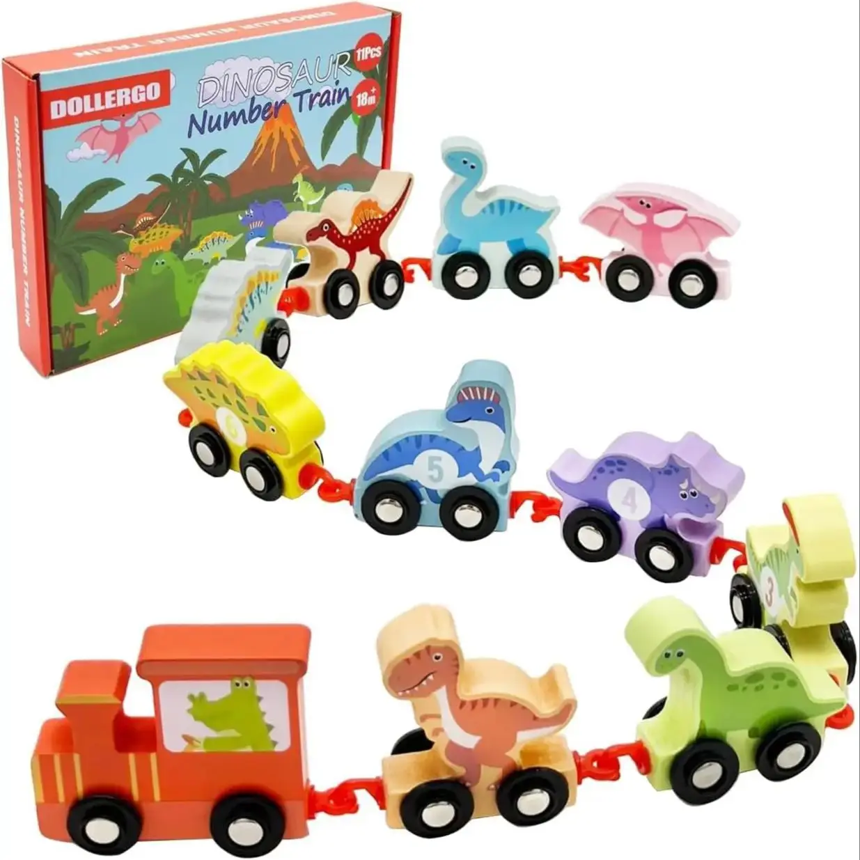 Montessori Dinosaur Toys, Dinosaur Number Train, Dinosaur Train Set for for 2 Year Old, Learning Dinosaur Toys for Kids Ages 2-4