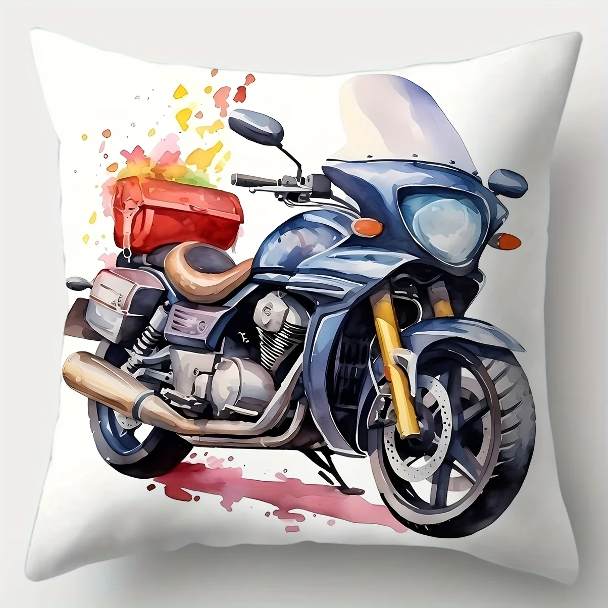Modern Watercolor Motorcycle Art Pillowcase Set 4pcs Biker Theme Print Canvas Cushion Covers for Home Decor Gifts 45x45cm