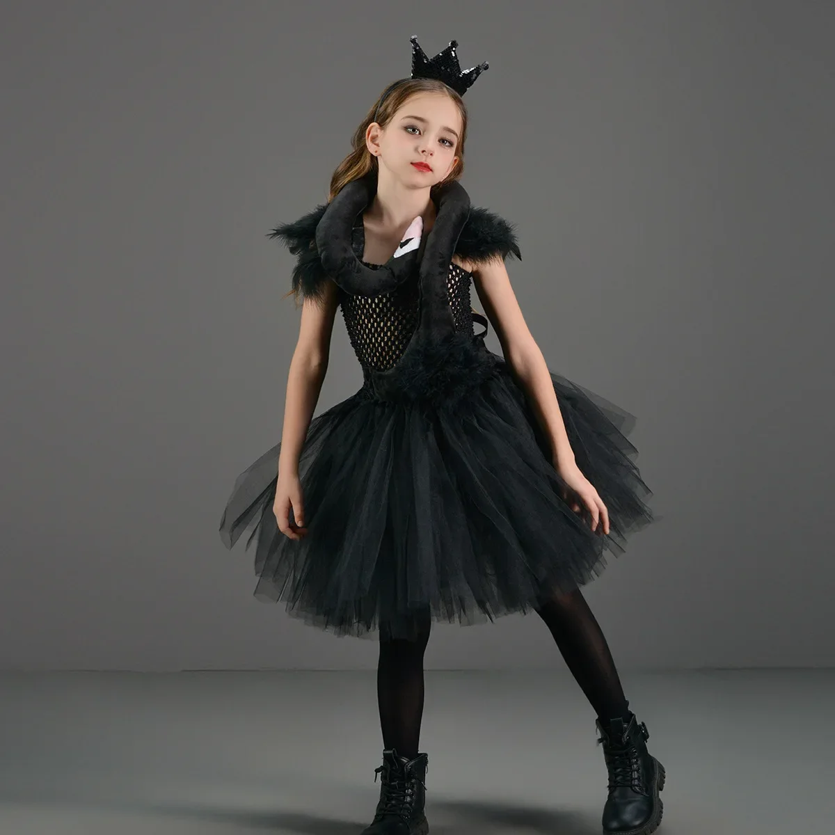 Black Swan Princess Dress Girl Swan Cosplay Costume Summer  Frocks 3-12 Yrs Kids Elegant Gown Halloween Cosplay Costume Outfits