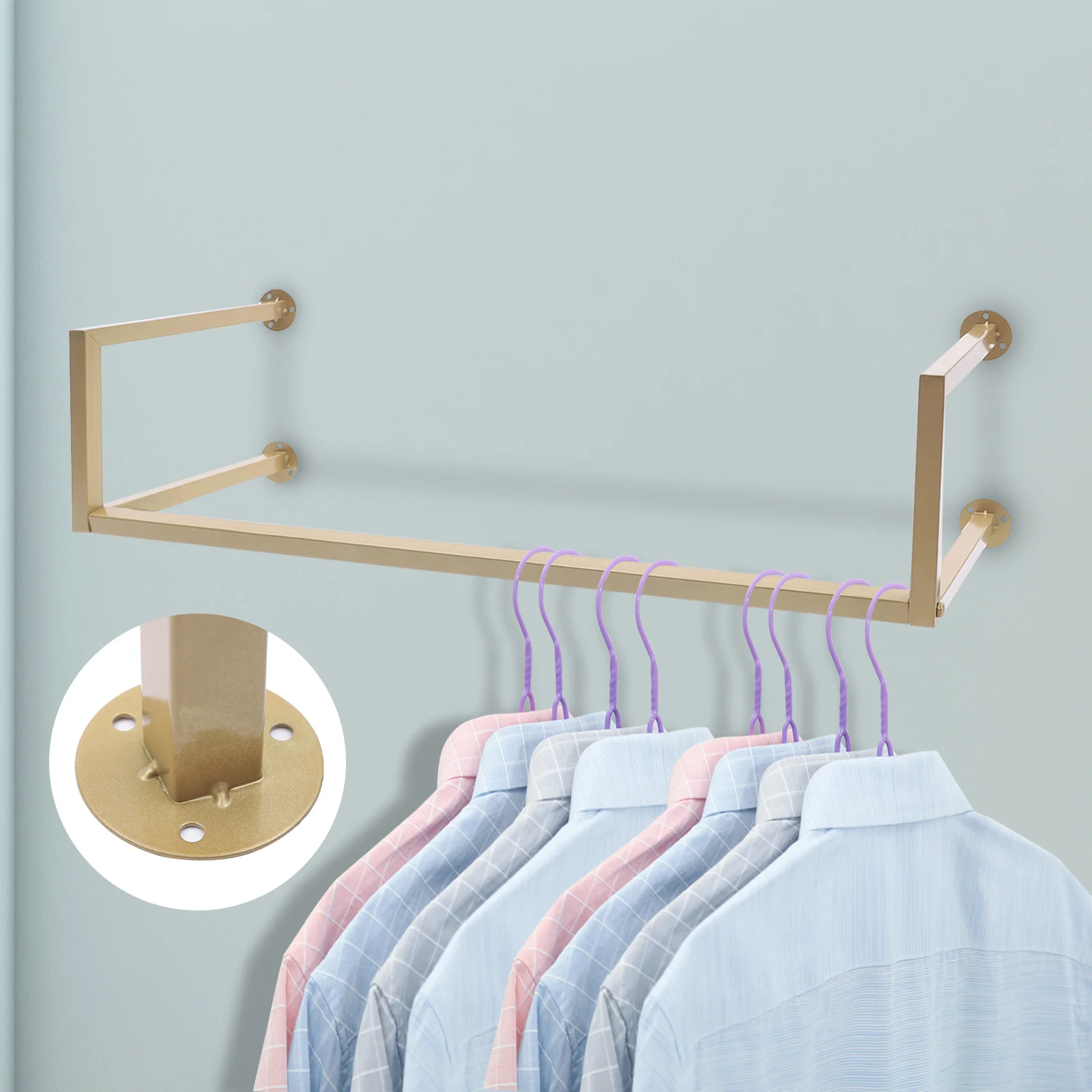39" Metal Gold Wall-mounted Clothing Display Rack Clothes Hanging Rack Hanger Double Rod Design Wall-Mounted Clothes Rack