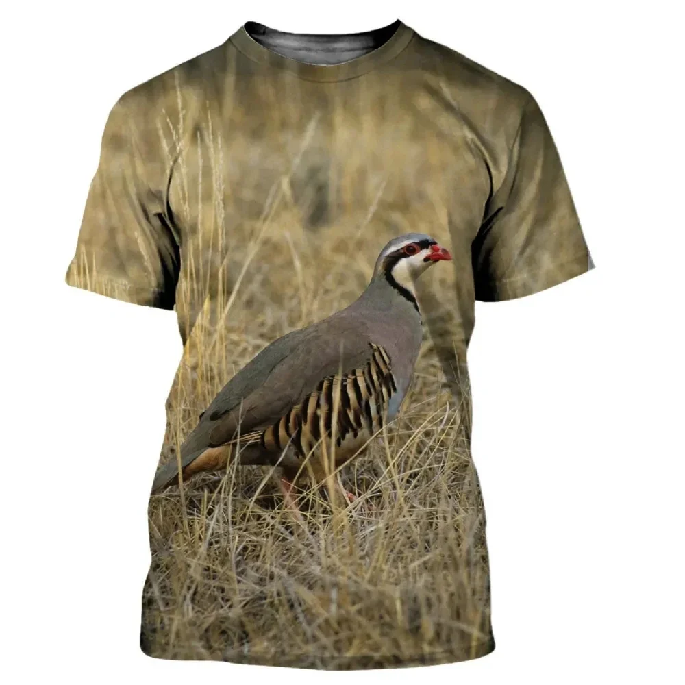CamSolomon Men's Round-neck Printed T-shirt, Short Sleeve, Predator Pattern, Duck Design, Casual and Fashionable
