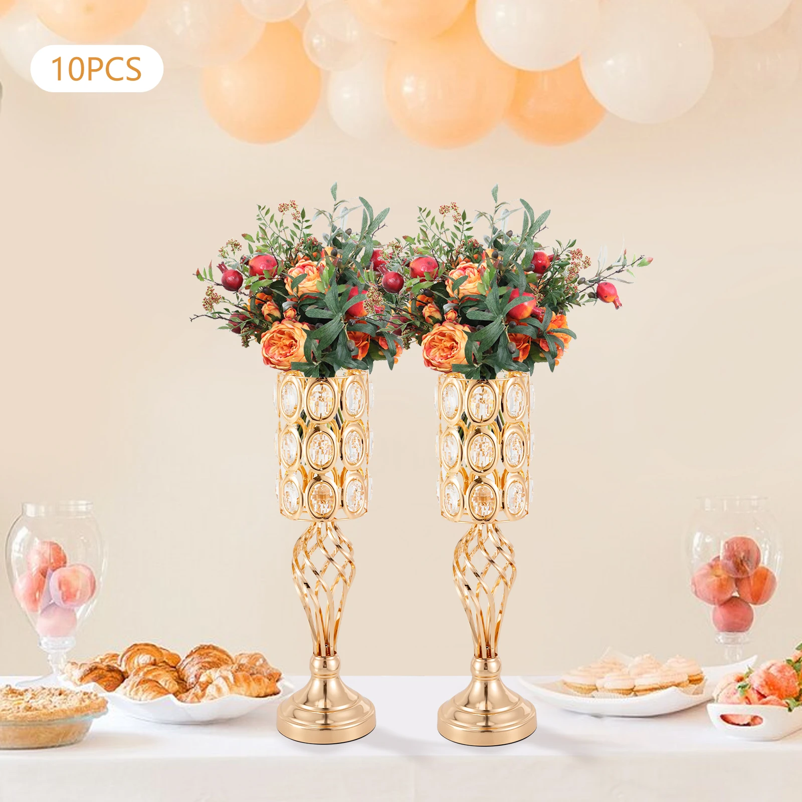 10X Romantic Wedding Flower Vases with Crystal Beads Metal Table Centerpieces 50cm H