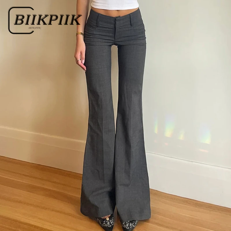 

BIIKPIIK Casual Low Waist Suit Pants For Women All-match Straight Boot Cut Pants Concise Elegant Slim Fit Bottom Clothing Autumn