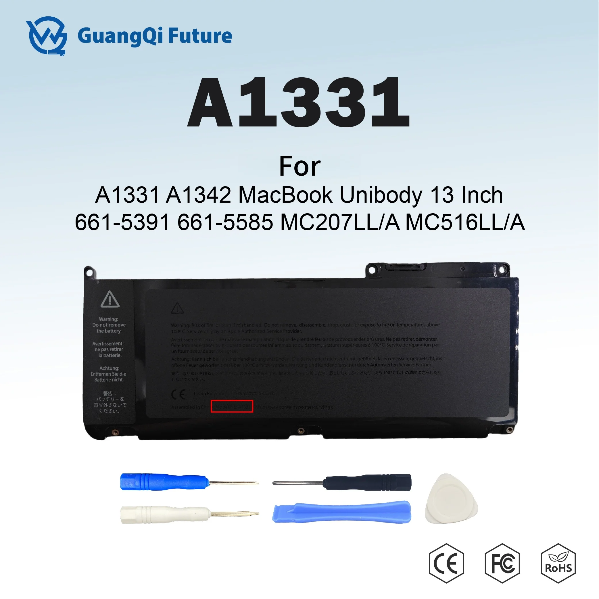 

Аккумулятор GuangQi A1331 A1342 63,5 Втч для Macbook Unibody 13 дюймов 661-5391 661-5585 MC207LL/A MC516LL/A конец 2009 г., середина 2010 г.