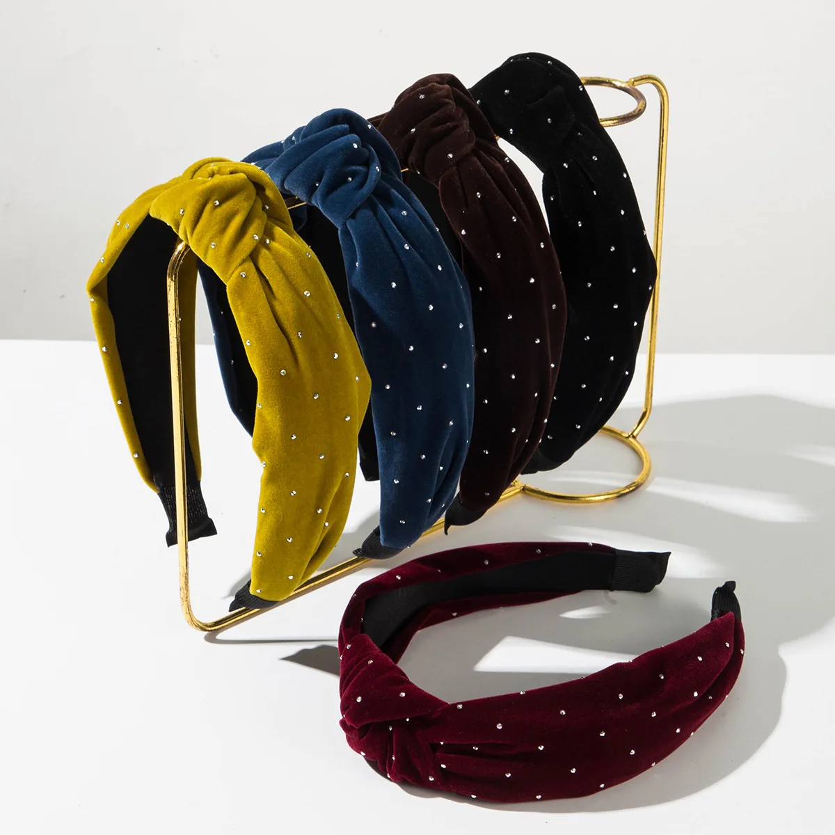 Elegantes Koreanisches Knoten-Samt-Haarband für Frauen mit Strass-Dekor Vintage Luxus Breites Stirnband Modisches Allzweck-Haaraccessoire