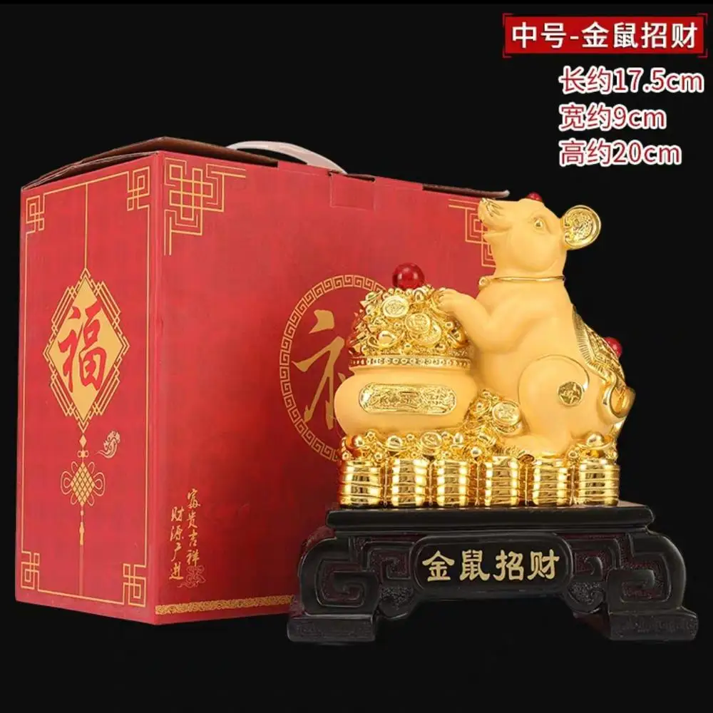 HOME OFFICE foreign present gift # 2020 bring wealth fortune Propitious GOOD LUCK Chinese Zodiac gold mouse Decoration gift box