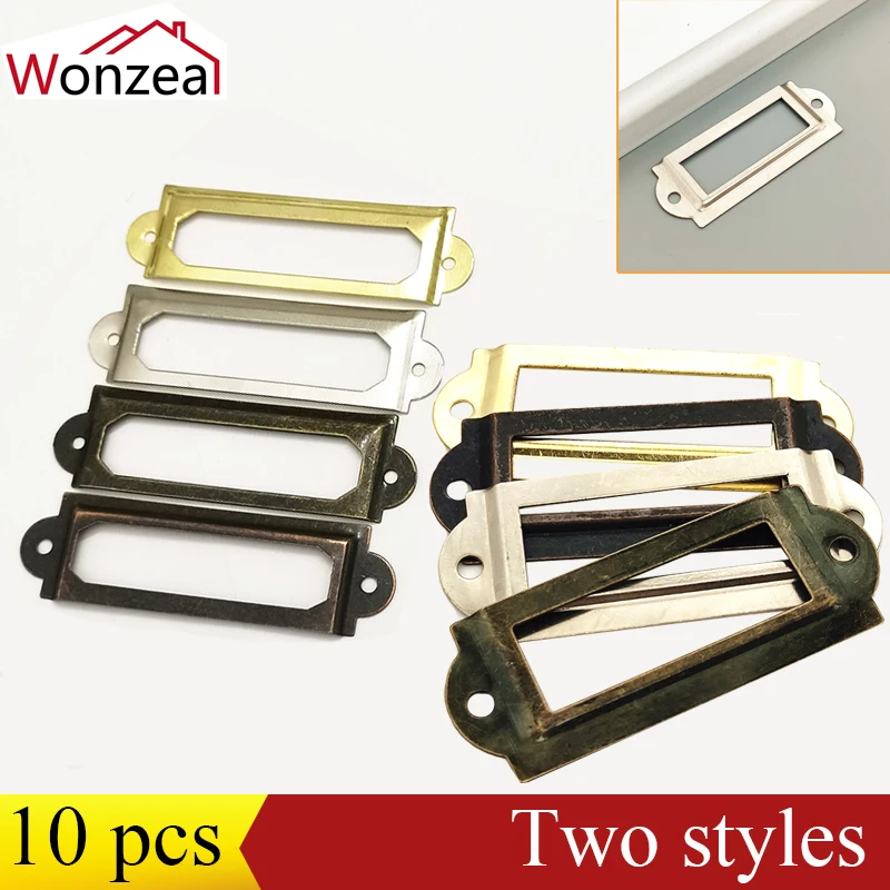 10pcs/Lot Vintage Metal Label Pull Frame Handle of Bronze/Red Copper/Gold for File Name Card Holder Drawer Box Case Bin