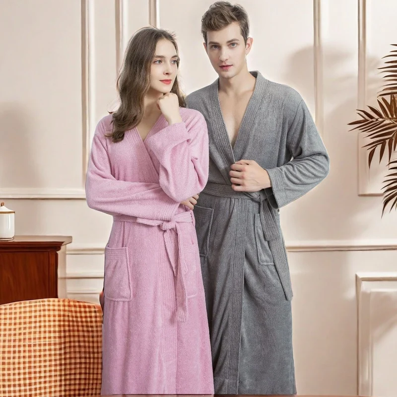 Thin Robe Shower Quick-Drying Bathrobe 2024 Autumn Winter Solid Bathrobe Warm Robe Soft Terry Towel Bathrobe