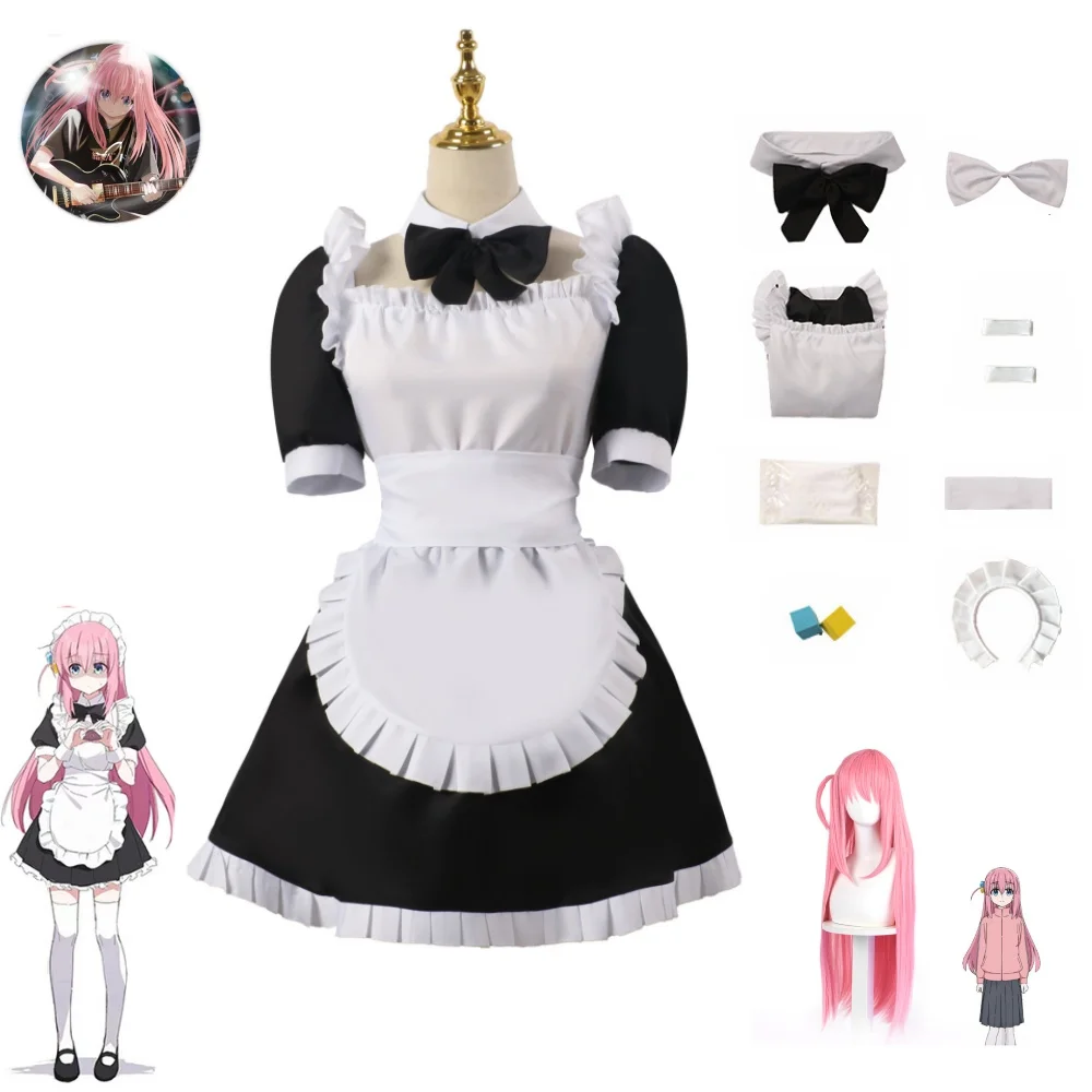 Gotou Hitori Cosplay Anime Bocchi The Rock Gotou Hitori Cosplay Costume Sexy Maid Uniform Dress Wig Women Halloween Costumes