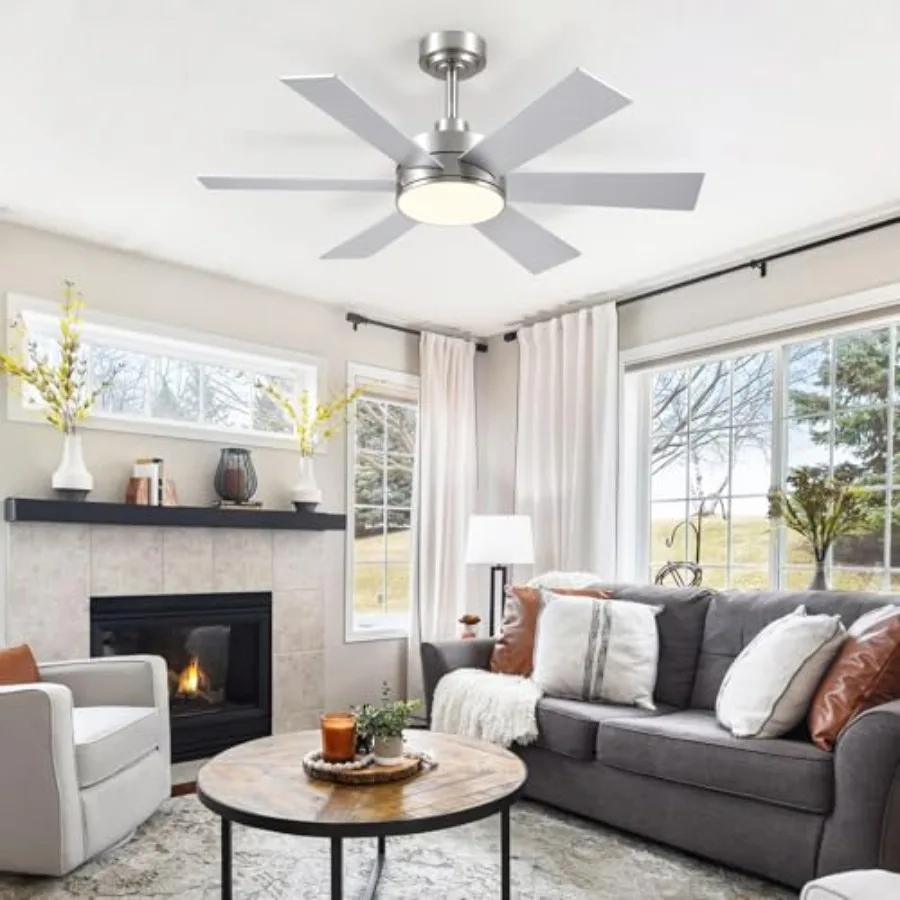 Ceiling Fans with Lights, Ceiling Fan with Remote APP, Dual-Sided Modern/Rustic 6 Blades, Reversible, 3CCT, Sloped Flush Mount