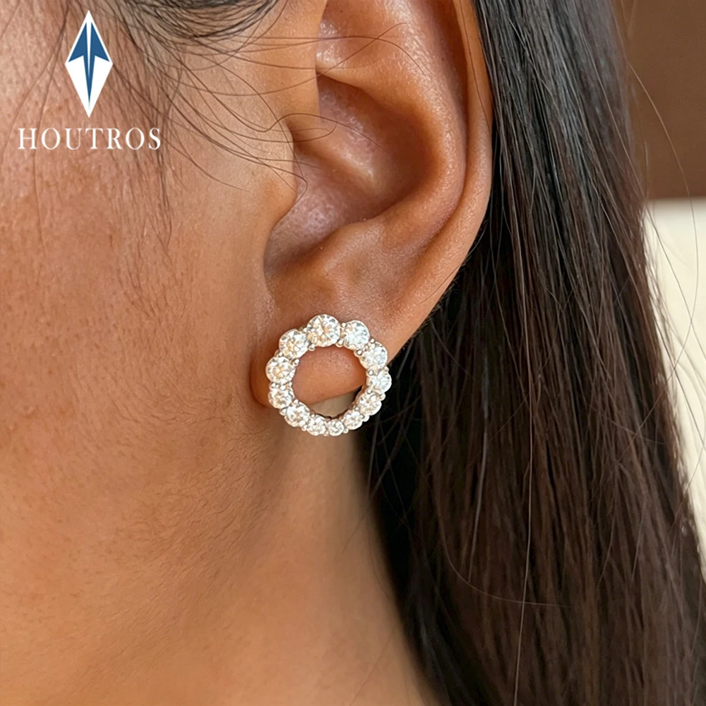 Gradient Round Cut Full Moissanite Diamond Stud Earrings 925 Sterling Silver Circle Earrings for Women Party Wedding Jewelry