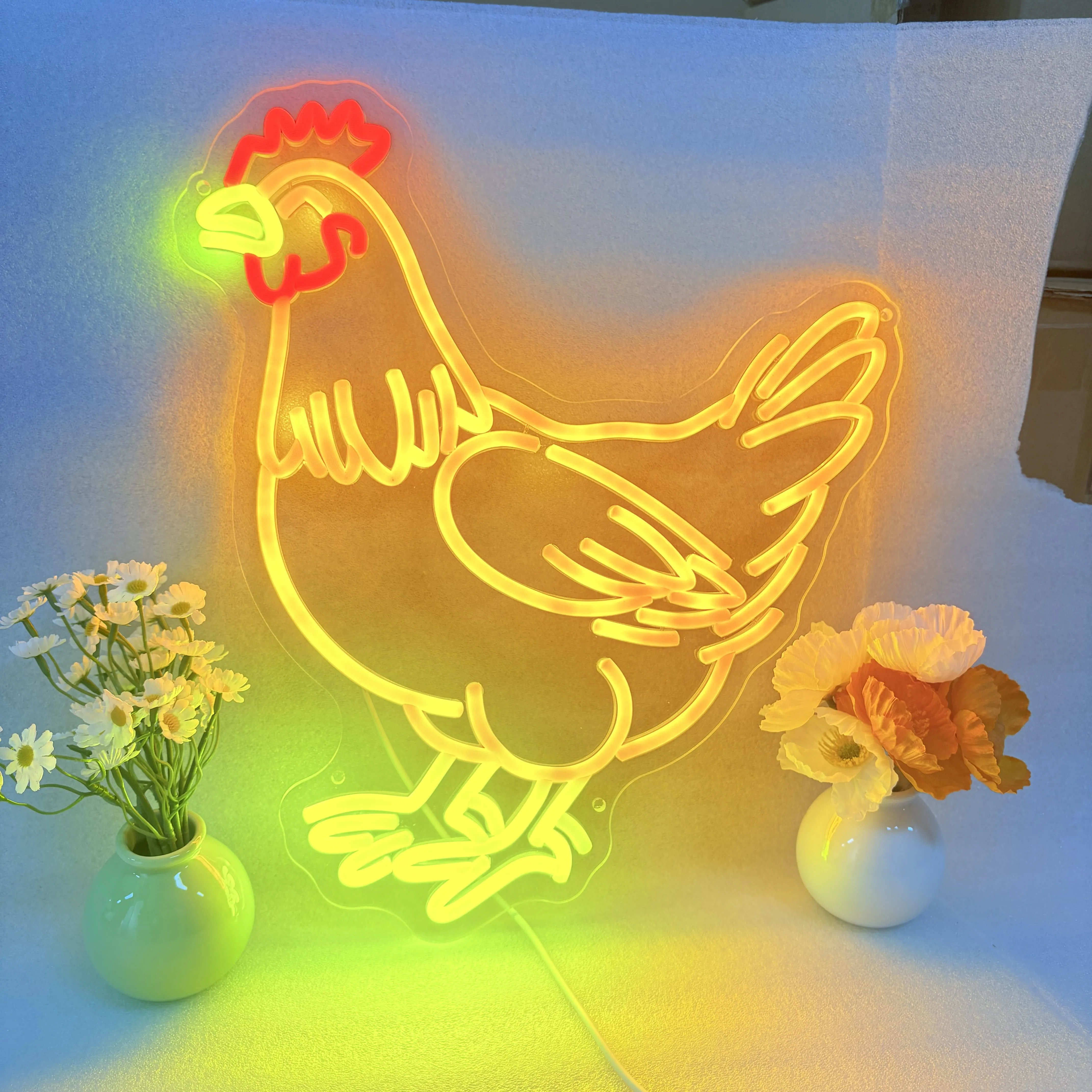 Hen Neon Sign Wall Art Decor Hen Chicken Cute Animal Nursery Room Sign Special Birthday Gift for Kids Farmhouse Neon