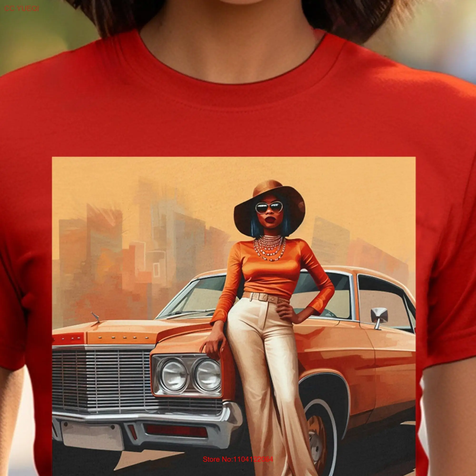 Classic 70s Woman T Shirt African American Old School Car Melanin Lady Fashion Style Brown Skin Girl Black Beauty