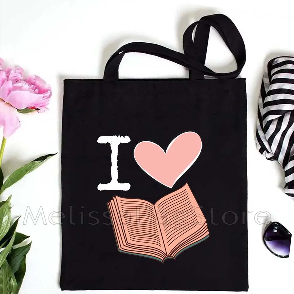 Aesthetic Floral Stack of Books Coffee Flowers Heart Book Quotes Reading Gifts Canvas Shoulder Tote Bag Shopping Shopper Handbag