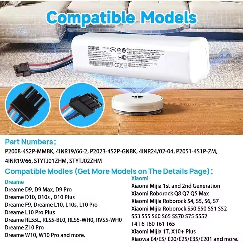 For Dreame F9 D9 L10 Pro Plus S10 S20 X10 Robot Vacuum Cleaner Rechargeable Battery, 12800mAh 14.4V