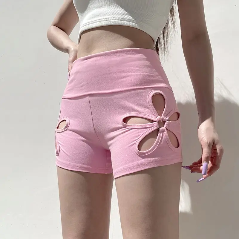 2024 Sweet Circle Flower Hollow Design Slim Fit Shorts Trendy Casual Sweet and Spicy Sports Pants Summer