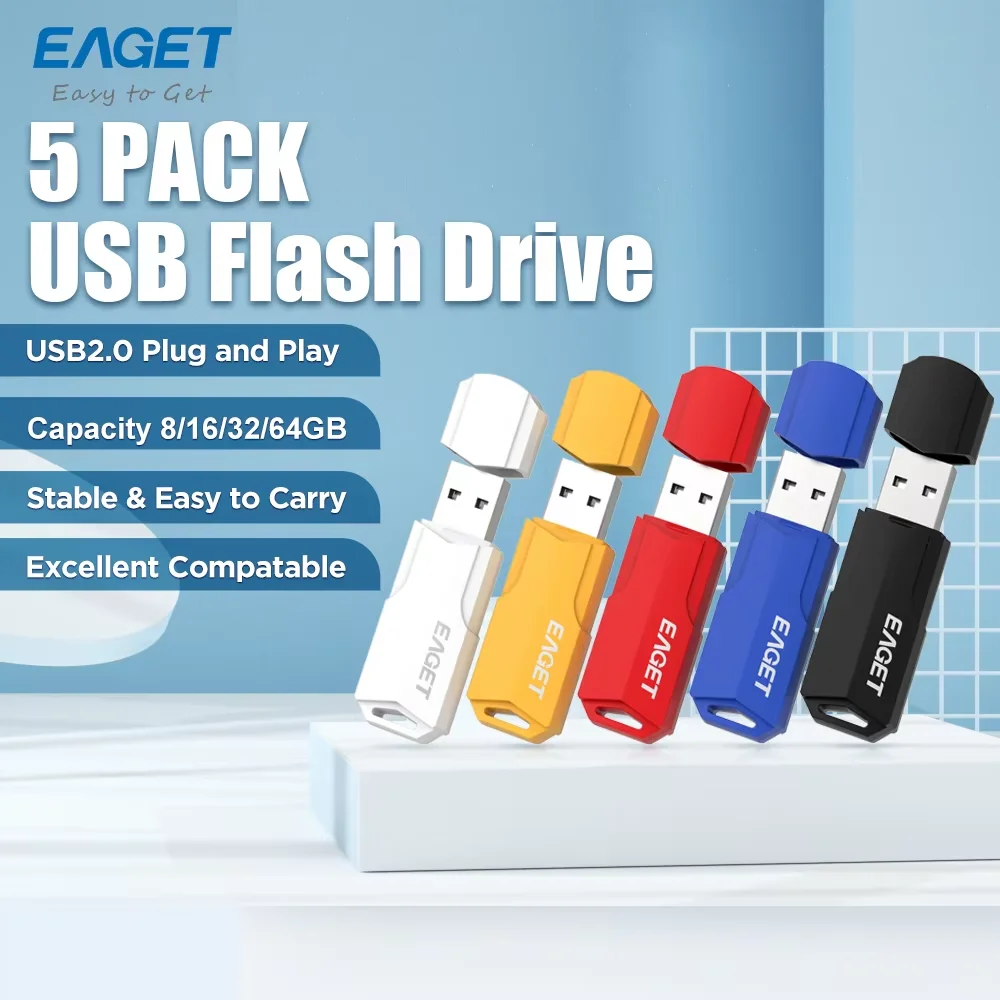 Eaget Customized USB2.0 Flash Drive 5pcs/10pcs Pack USB Pendrive 4GB 8GB 16GB 32GB Multi Color Pen Drive Set for PC