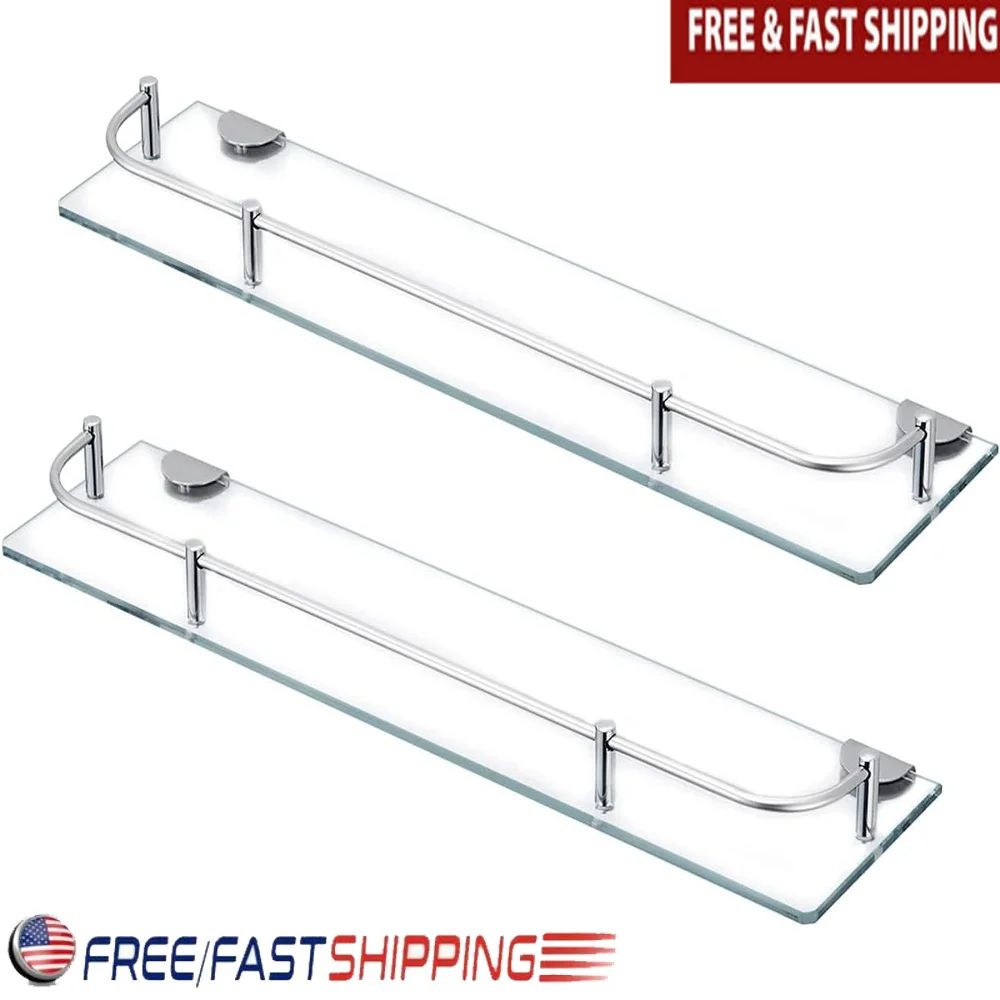 

Tempered Glass Bathroom Shelves Wall Mounted with 304 Stainless Steel Rail Durable Zinc Alloy Brackets Secure Installation 2