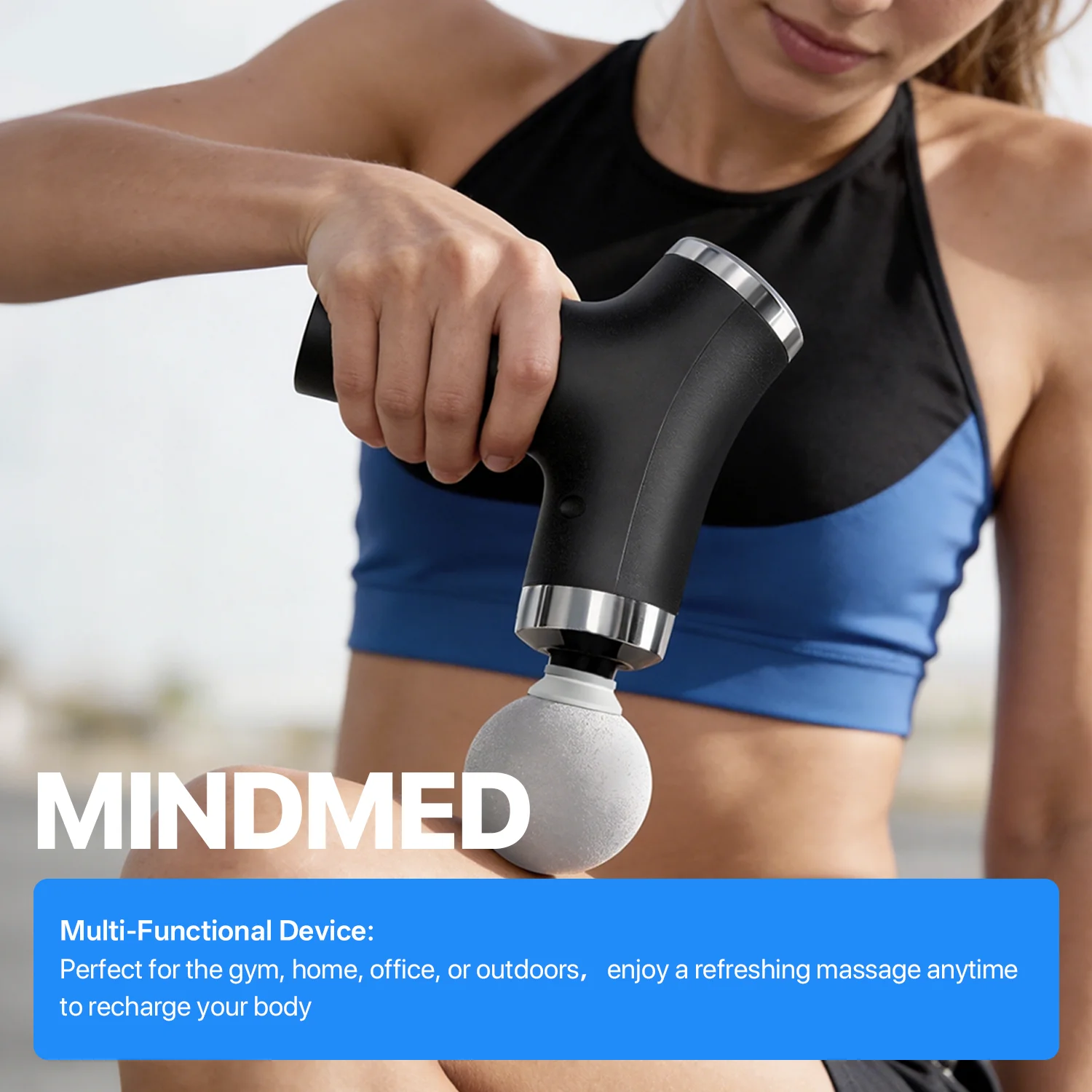 MINDMED Long Handle Detachable Massage Gun Deep Tissue Muscle Gun for Back Neck Shoulder Body Recovery with 12 Speed & 4 Heads view 2