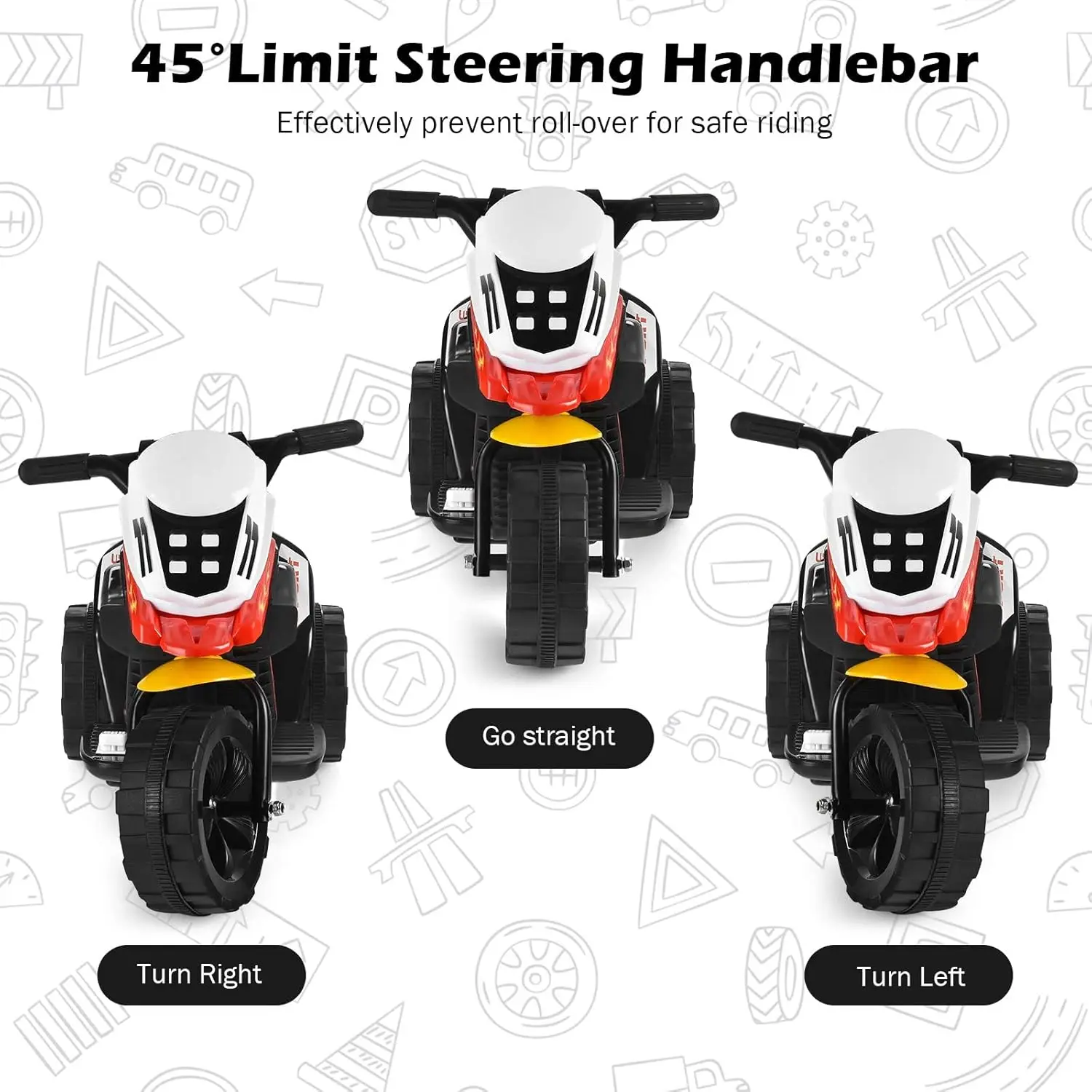 Moto de 6 V, motor eléctrico para niños con pedal, música, bocina, avance/trasero, triciclo de juguete con batería de 3 ruedas