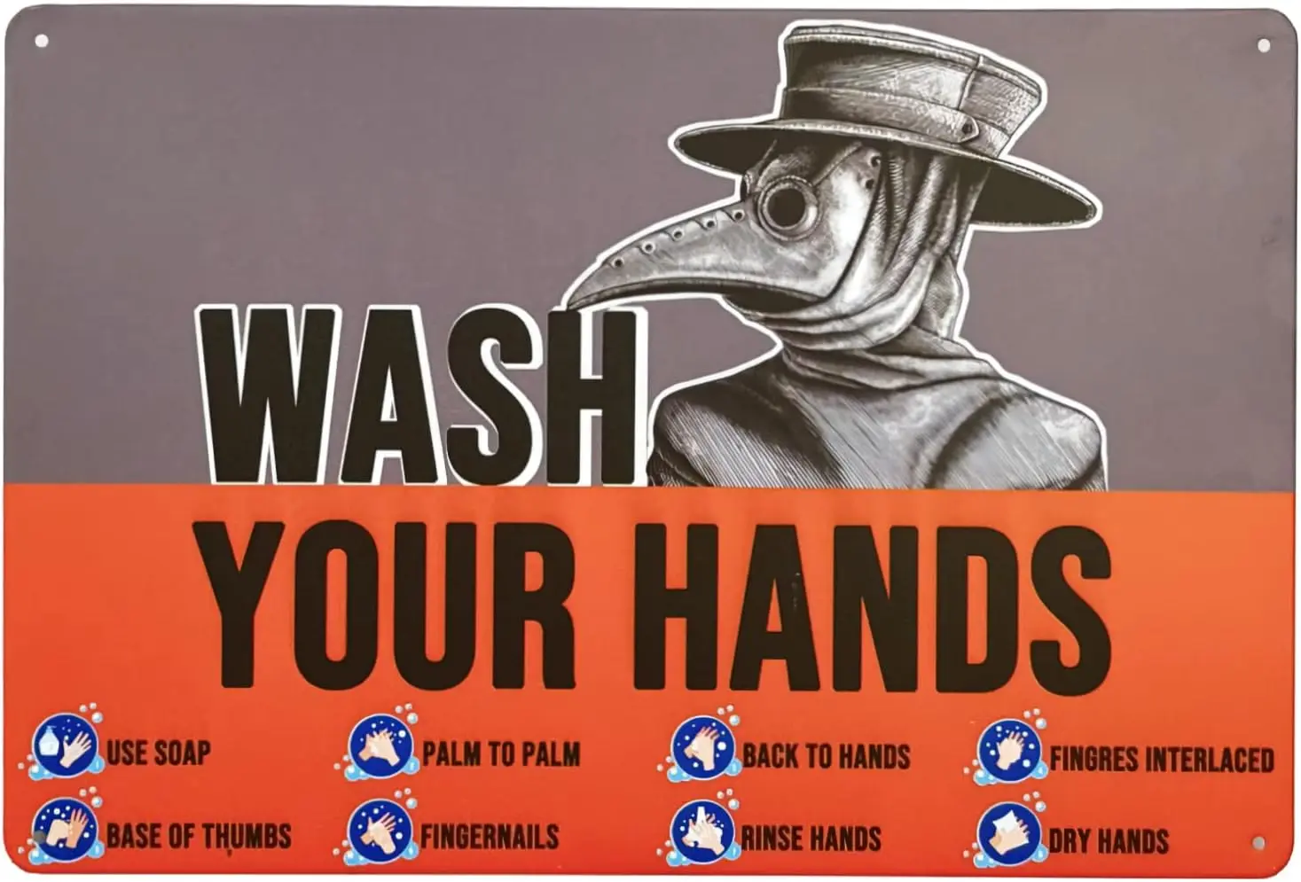 Plague Doctor Wash Your Hands Sign Vintage Metal Tin Signs Wall Art Funny Bathroom Decor Retro for Home Decor/Man Cave Dec