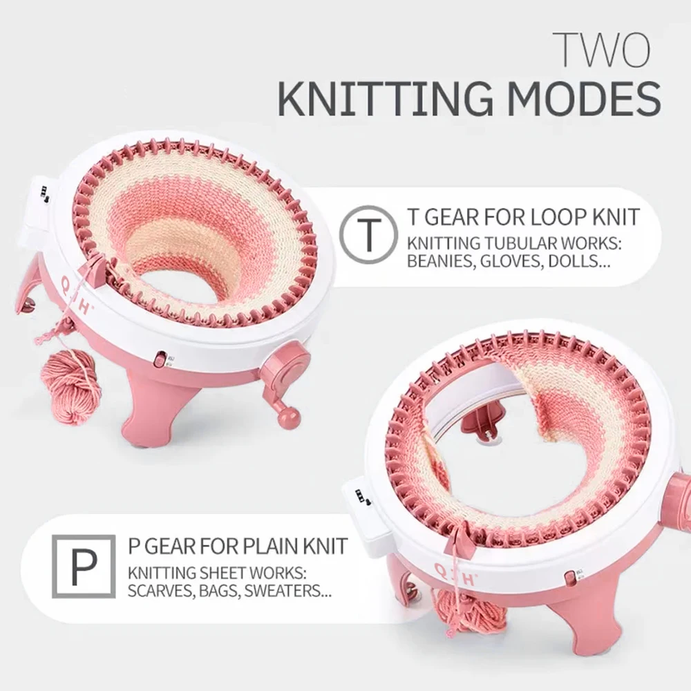 QJH Knitting Machine Kit, 48 Needles Smart Weaving Loom Round Spinning, Knitting Board Rotating Double Loom for Adults Or Kids