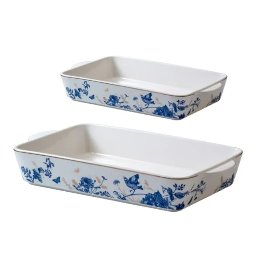 

Набор форм для выпечки из 2 синих цветов, 14 дюймов, керамика для духовки, большая кастрюля, набор форм для выпечки с ручками, фарфоровые наборы форм для выпечки C