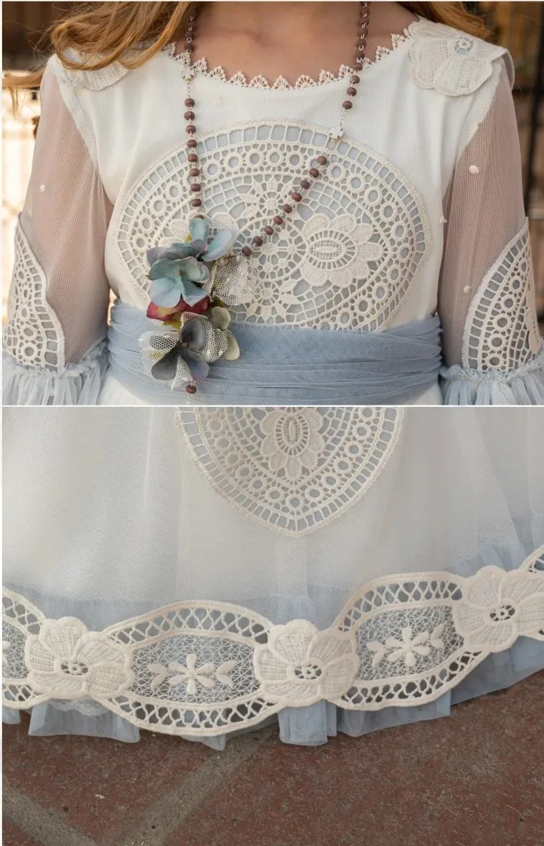 Customized Lace Appliques Flower Girl Dress for Wedding Floor Length Birthday Ball Gowns Princess First Holy Communion Dress