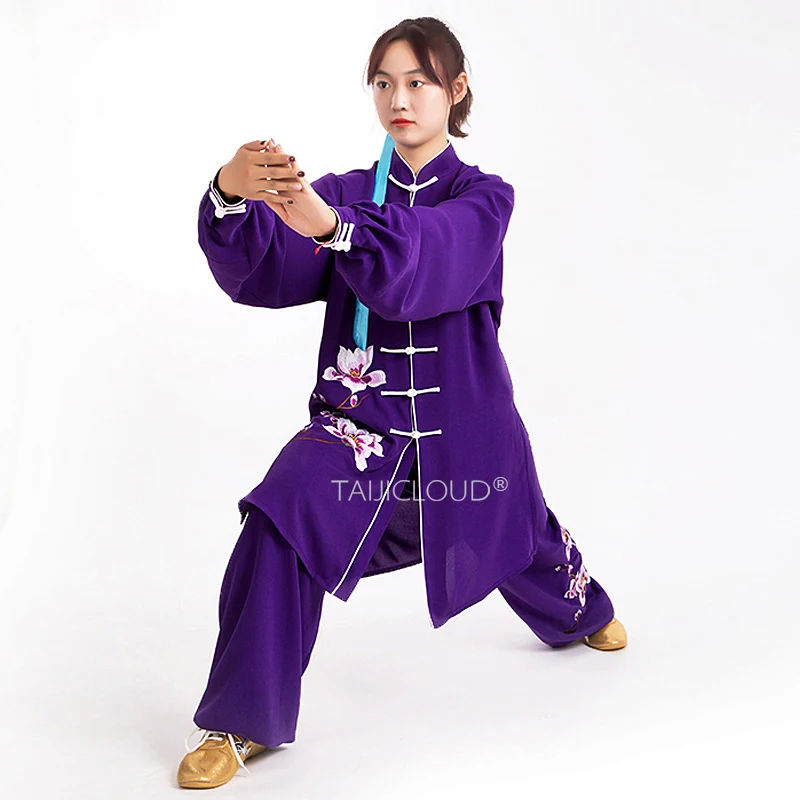 Women's Slim Extended Tai Chi Performance Suit | Silk-Linen Kung Fu Costume with Embroidery | Custom Tailoring