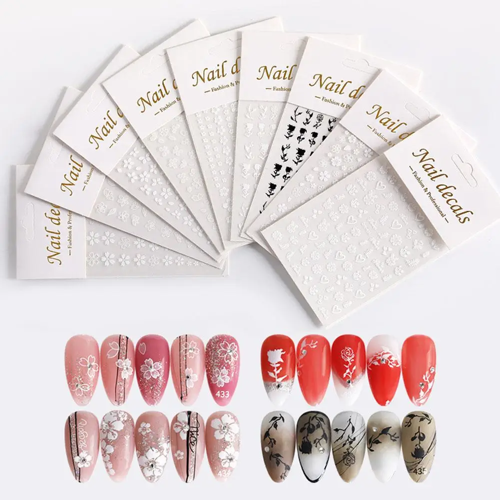 

3d Nail Art Stickers Semi-transparent White Florals Blossom Flowers Decals For Nails Decoration Manicure Salon Beauty D2F2