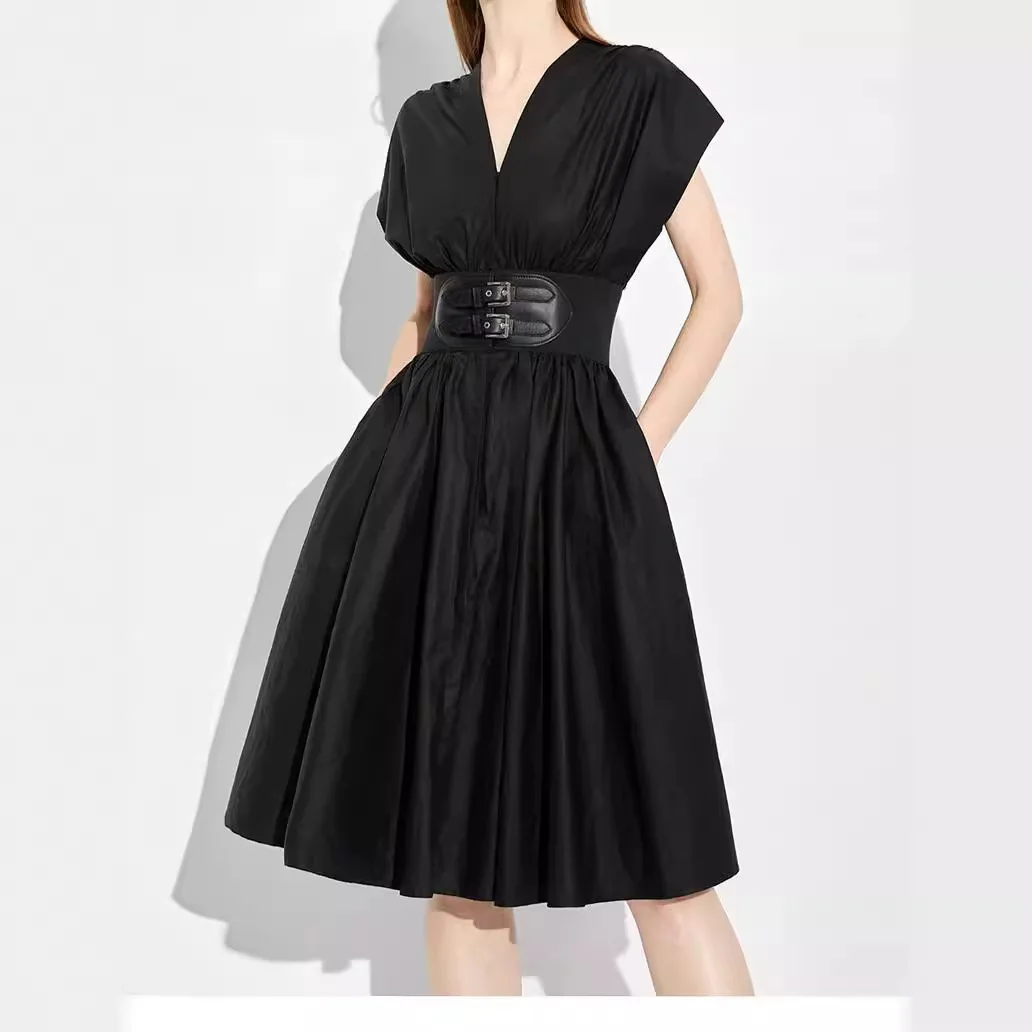 

2026 Summer Sleeveless High Waist Black Medium Dress Collar Dress Women